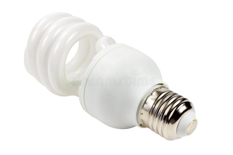 Lampe économiseuse d'énergie d'isolement sur le fond blanc Vue du côté de socle photographie stock libre de droits Lampe économiseuse d'énergie d'isolement sur le fond blanc Vue du côté de socle photographie stock libre de droits
