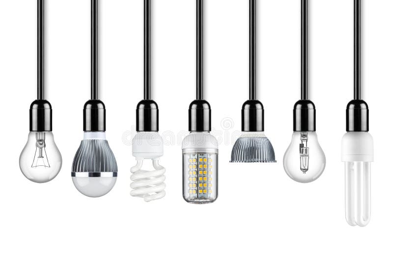 Row of different types of light bulbs. Row of different types of light bulbs