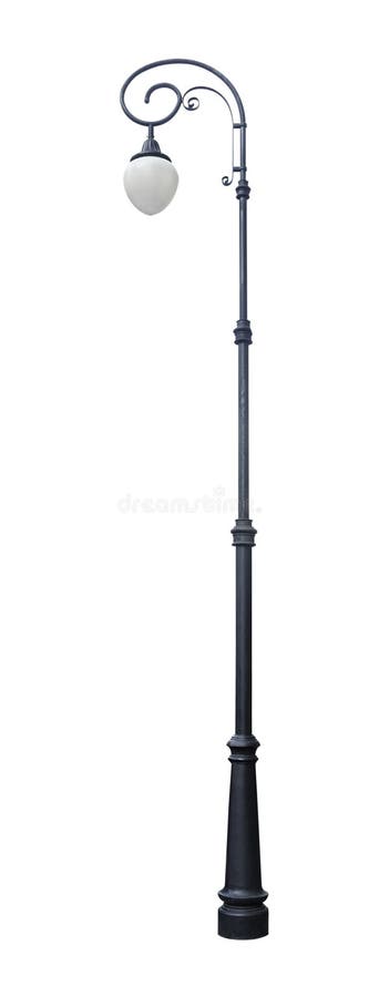 Lamppost in vintage style with curved top and decorative ornate, isolated on a white