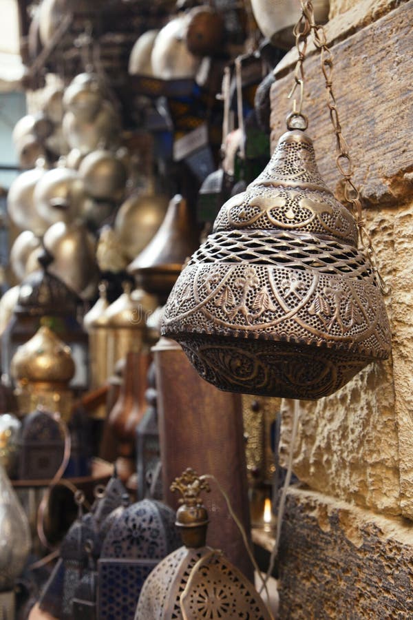 Lamps, crafts, souvenirs in street shop in cairo, egypt