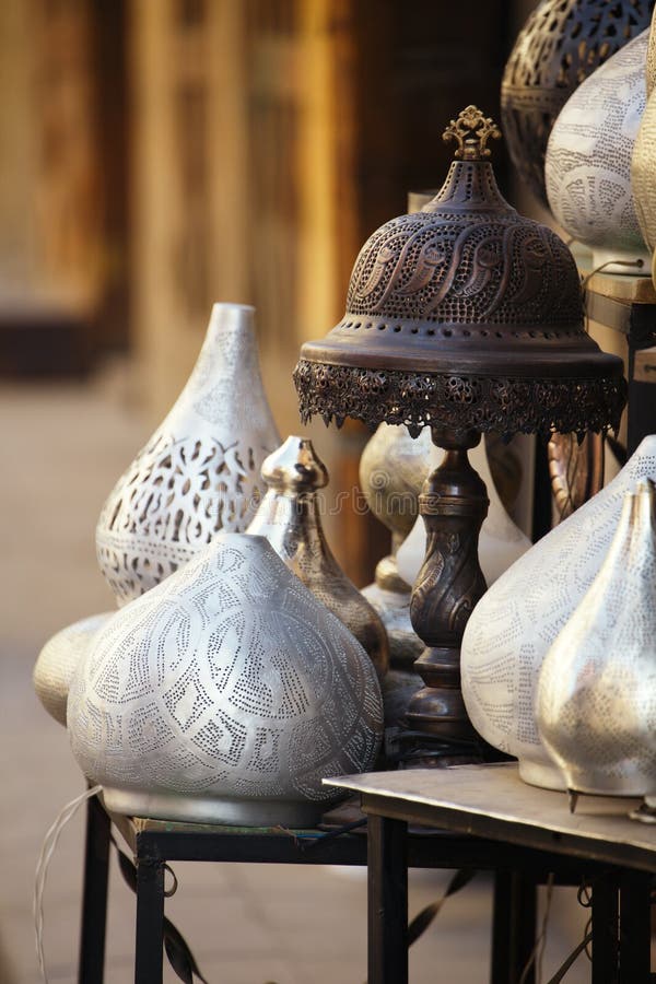 Lamps, crafts, souvenirs in street shop in cairo, egypt