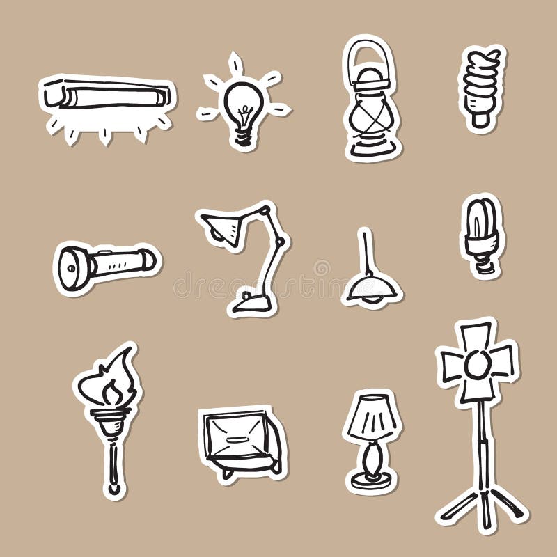 Lamps and Lighting Drawing Icons Set Stock Illustration Illustration