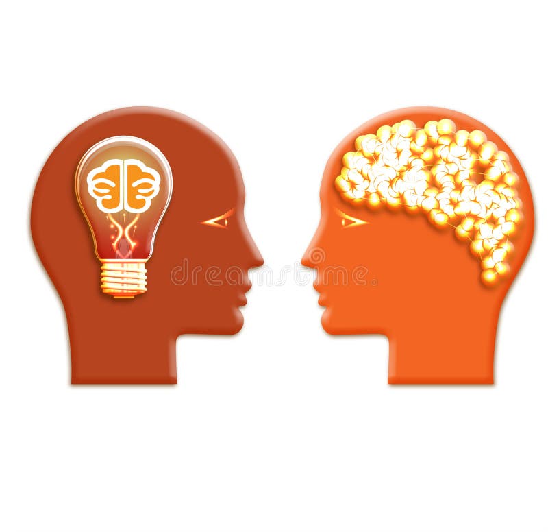 Lampă cu ilustrație conceptuală și un creier scurt în capetele a două lămpi stock illustration