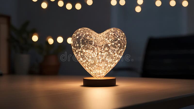 Lampă de sticlă în formă de inimă iluminată pe masă royalty free illustration