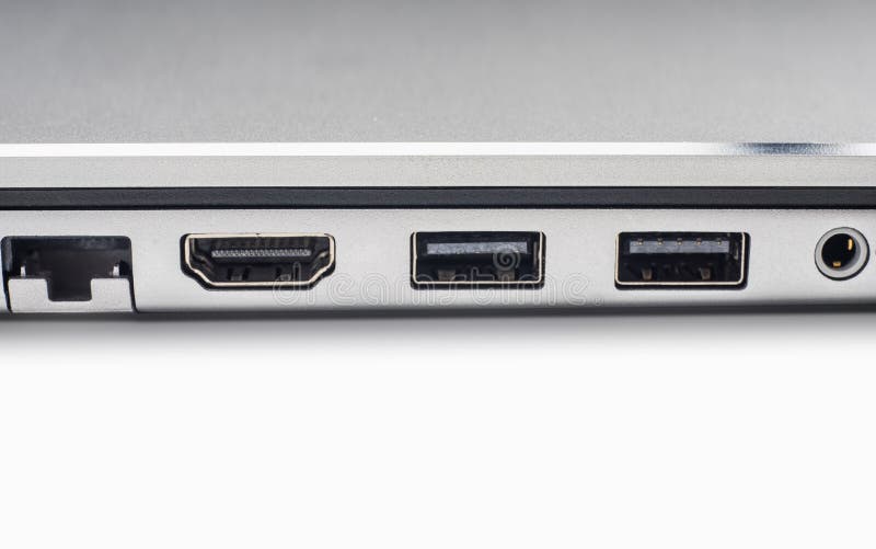 LAN , graphic , firewire and usb ports of laptop computer on wh royalty free stock photography LAN , graphic , firewire and usb ports of laptop computer on wh royalty free stock photography