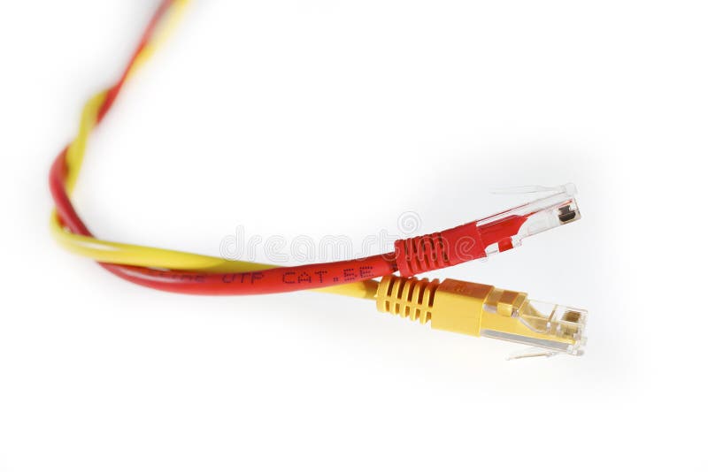 LAN Yellow and red Cat 5 Wire cable royalty free stock photos
