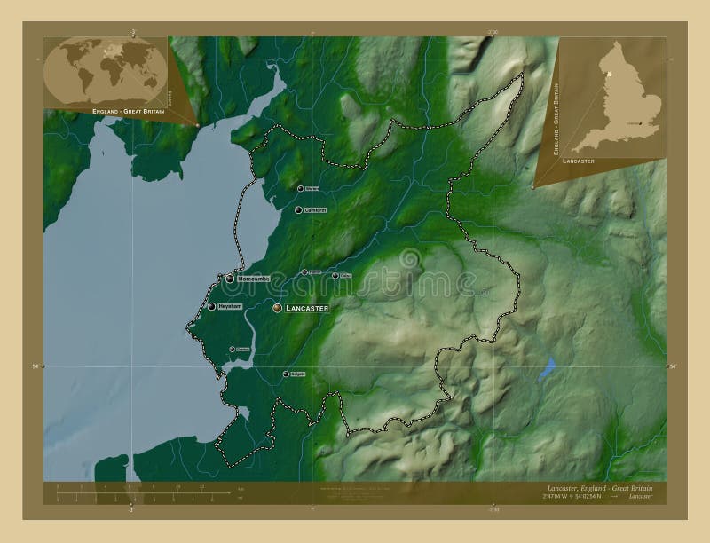 Lancaster, England Great Britain. Physical. Labelled Points of Stock