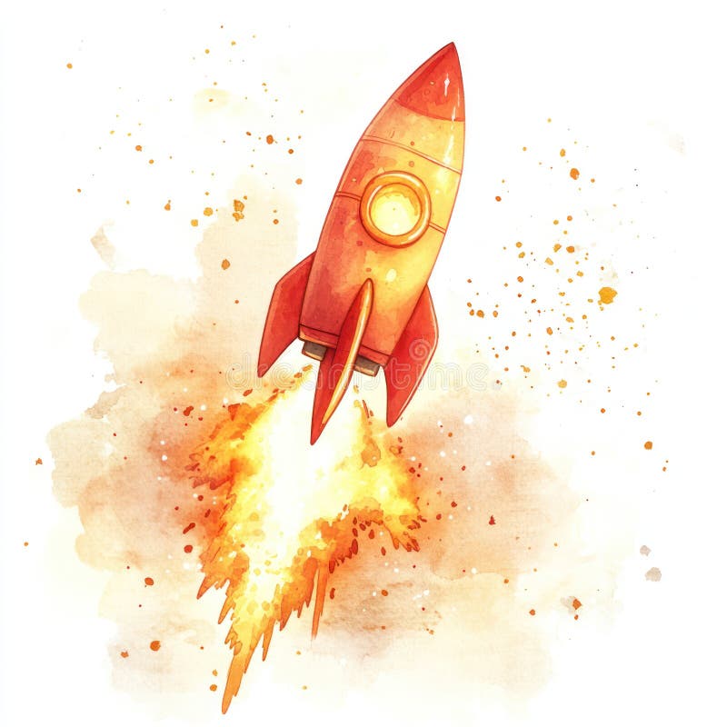 Lancements de fusée vibrants dans l'espace entourés de flammes et éclats de couleur évoque le sens de l'aventure et image libre de droits