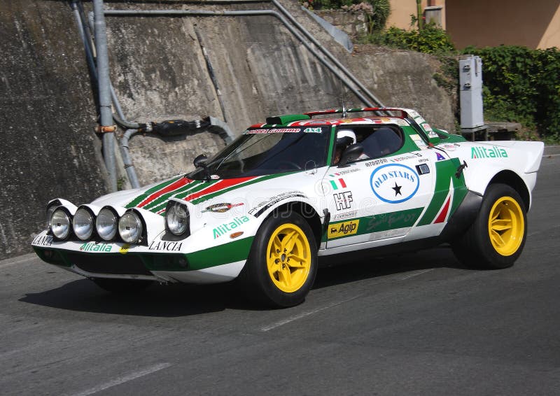 An Lancia Stratos racing car during a timed speed trial