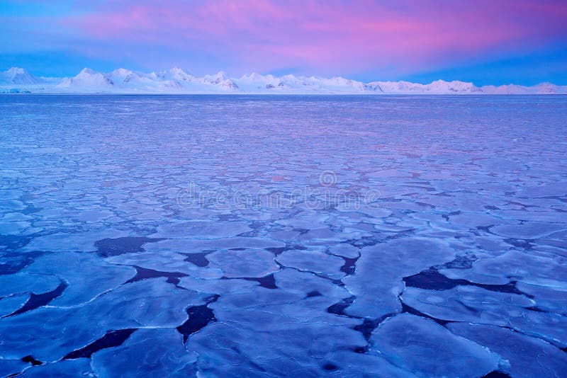 Land of ice. Winter Arctic. White snowy mountain, blue glacier Svalbard, Norway. Ice in ocean. Iceberg twilight in North pole. Land of ice. Winter Arctic. White snowy mountain, blue glacier Svalbard, Norway. Ice in ocean. Iceberg twilight in North pole.