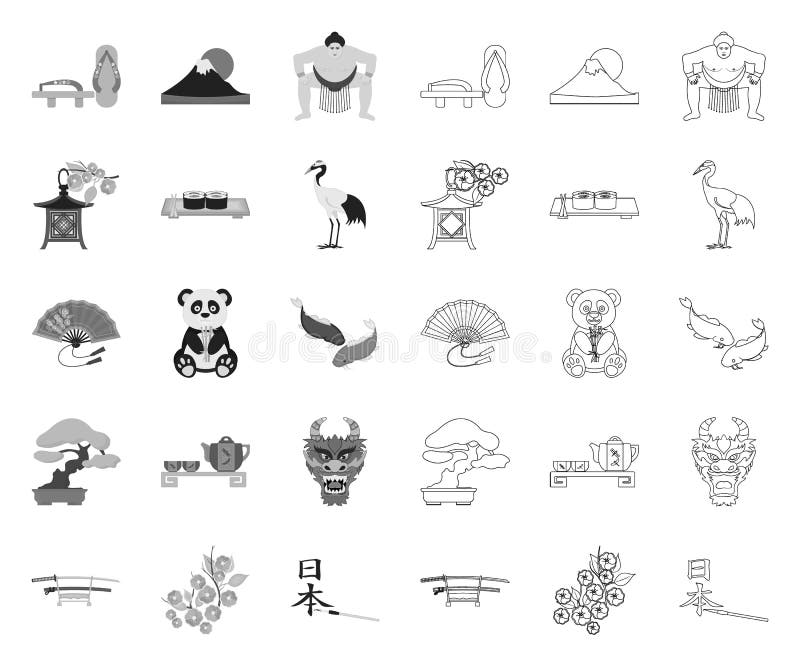 Land Japan mono, Entwurfsikonen in gesetzter Sammlung für Entwurf Japan und Markstein vector Netzillustration des Symbols auf Lag vektor abbildung Land Japan mono, Entwurfsikonen in gesetzter Sammlung für Entwurf Japan und Markstein vector Netzillustration des Symbols auf Lag vektor abbildung