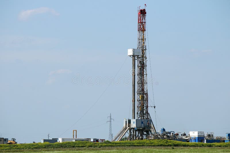 Land oil drilling rig on field royalty free stock photos
