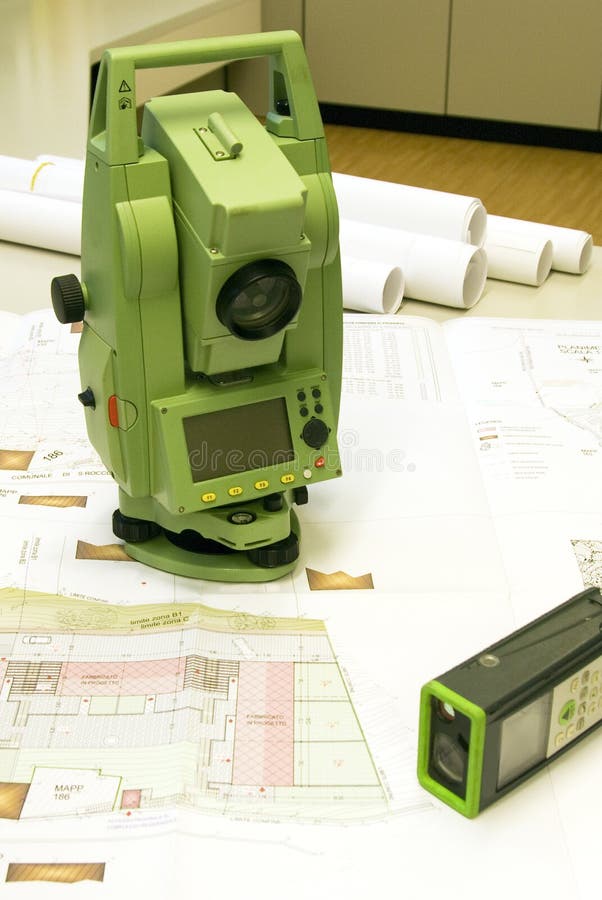 Total station, land surveying and prism - geodetic instrument