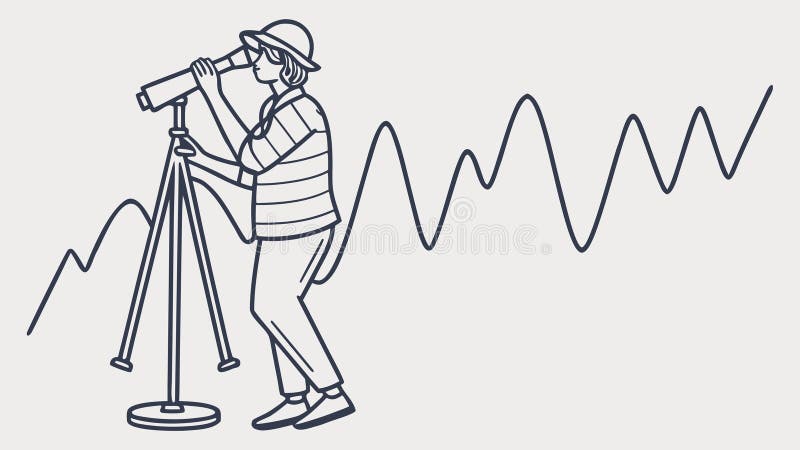A detailed vector illustration of a land surveyor using a theodolite, with abstract terrain lines in the background. This graphic represents precision, engineering, and geographical data. Ideal for construction companies, urban planning, or civil engineering firms. Captures the technical aspect of surveying, suitable for various digital and print uses, vector design Generative AI. Theodolite logo vectors