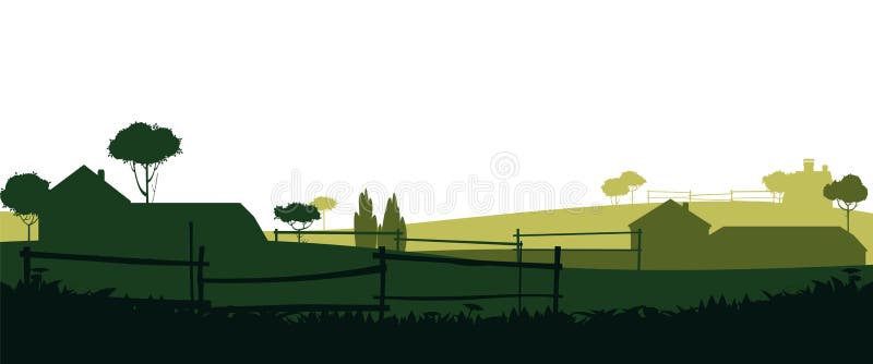 Rural farm. With fields, pastures and buildings. Picture silhouette. Breeding domestic farm animals and plants. Isolated on white background. Vector. Rural farm. With fields, pastures and buildings. Picture silhouette. Breeding domestic farm animals and plants. Isolated on white background. Vector.