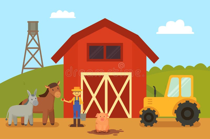 Landbouwbedrijf en van het Dierenvee Vectorillustratie royalty-vrije illustratie