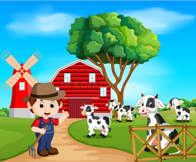 Landbouwbedrijfscènes met vele dieren en landbouwers vector illustratie Landbouwbedrijfscènes met vele dieren en landbouwers vector illustratie