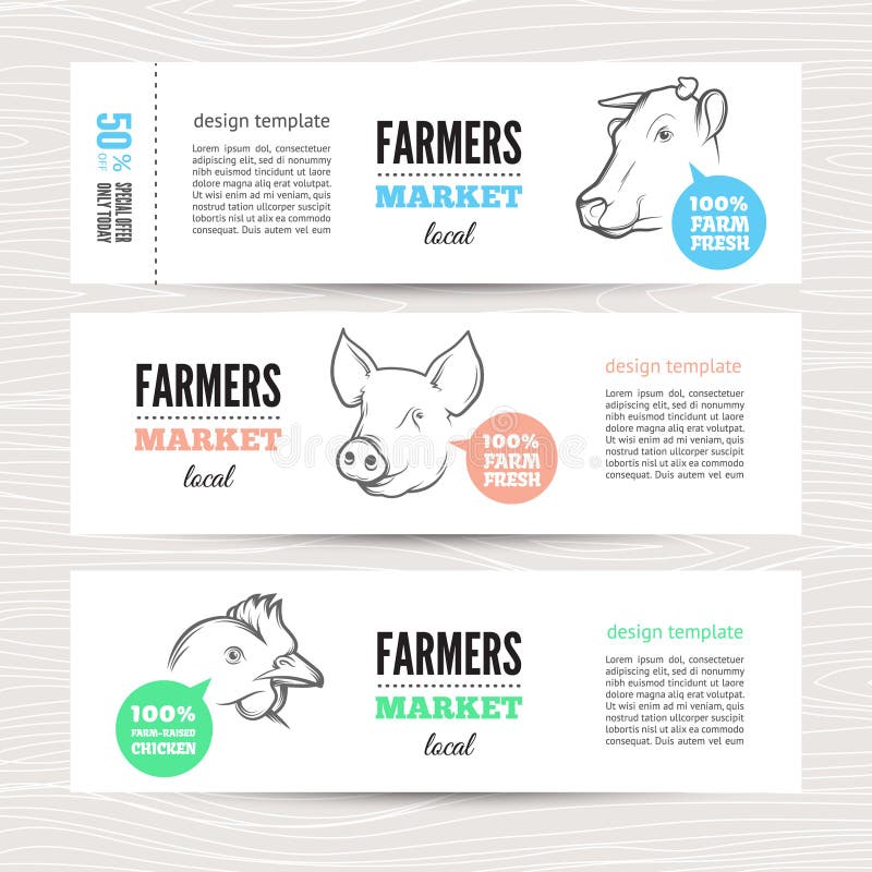 Landbouwersbanner met dieren royalty-vrije illustratie Landbouwersbanner met dieren royalty-vrije illustratie