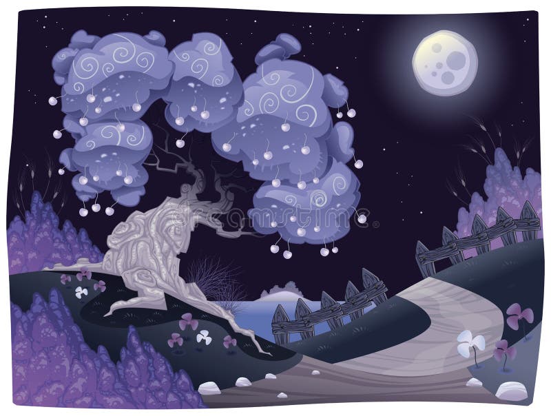 Landelijk nightly landschap op het overzees. stock illustratie Landelijk nightly landschap op het overzees. stock illustratie