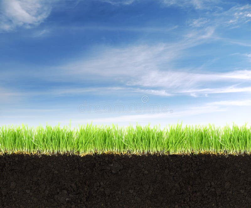 Landen Sie mit Boden, Gras und blauem Himmel. lizenzfreie stockfotografie Landen Sie mit Boden, Gras und blauem Himmel. lizenzfreie stockfotografie