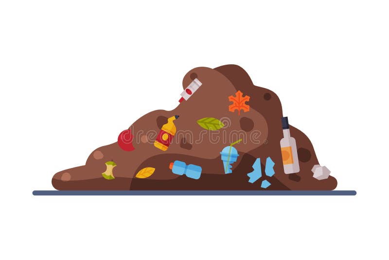 Landfill, Pile of Unsorted Garbage Flat Style Vector Illustration on