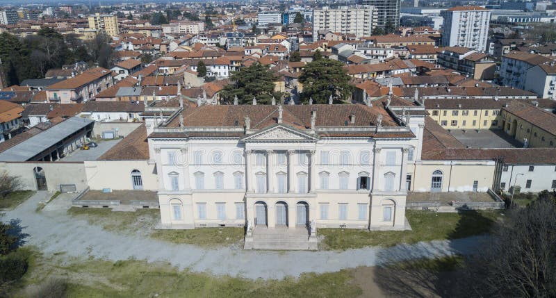 Landhaus Cusani Tittoni Traversi, Panoramablick, Vogelperspektive, Desio, Monza und Brianza, Italien stockfotografie Landhaus Cusani Tittoni Traversi, Panoramablick, Vogelperspektive, Desio, Monza und Brianza, Italien stockfotografie