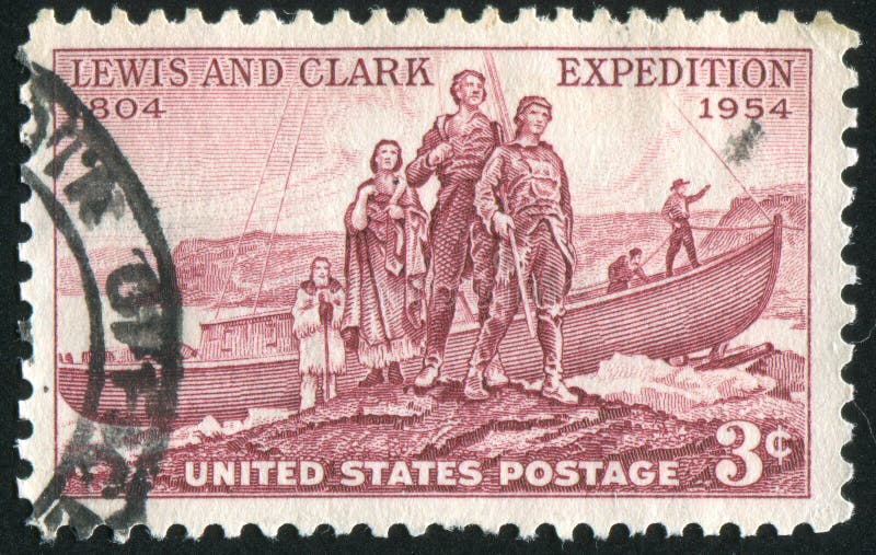 UNITED STATES - CIRCA 1954: stamp printed by United States of America, shows landing of Lewis and Clark expedition, circa 1954