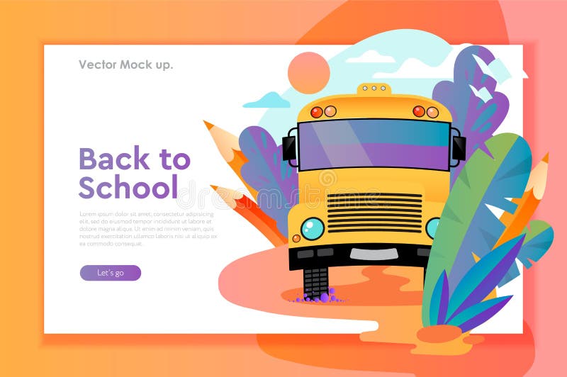 Back to school web design template with yellow school bus. Mockup for internet education, training, study, vector vector illustration Back to school web design template with yellow school bus. Mockup for internet education, training, study, vector vector illustration