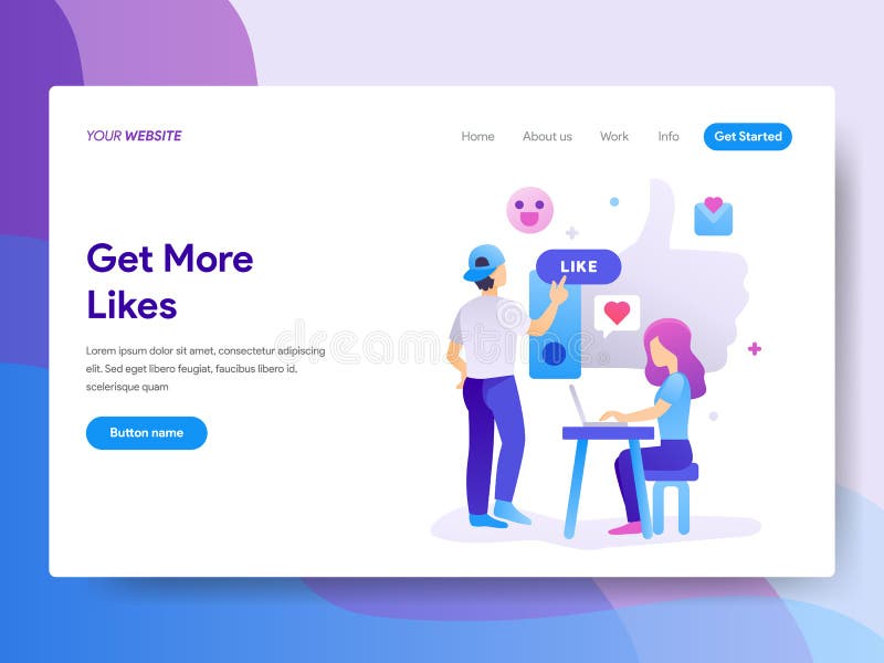 Landing page template of Get More Likes Concept. Modern flat design concept of web page design for website and mobile website.Vect royalty free illustration Landing page template of Get More Likes Concept. Modern flat design concept of web page design for website and mobile website.Vect royalty free illustration