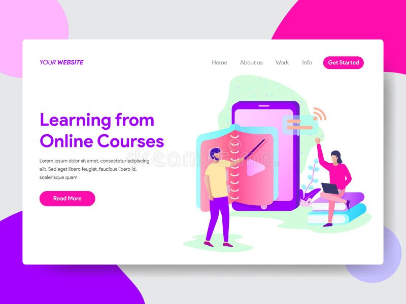 Landing page template of Learn From Online Course Illustration Concept. Modern flat design concept of web page design vector illustration