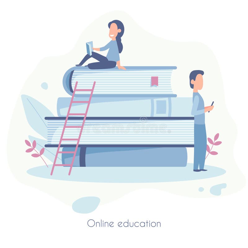 Landing page template of Online education. Modern flat design concept of web page design for website and mobile website stock illustration Landing page template of Online education. Modern flat design concept of web page design for website and mobile website stock illustration