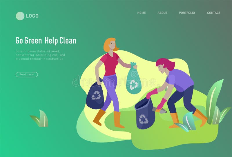 Landing page template with people Recycle Sort Garbage in different container for Separation to Reduce Environment royalty free illustration Landing page template with people Recycle Sort Garbage in different container for Separation to Reduce Environment royalty free illustration