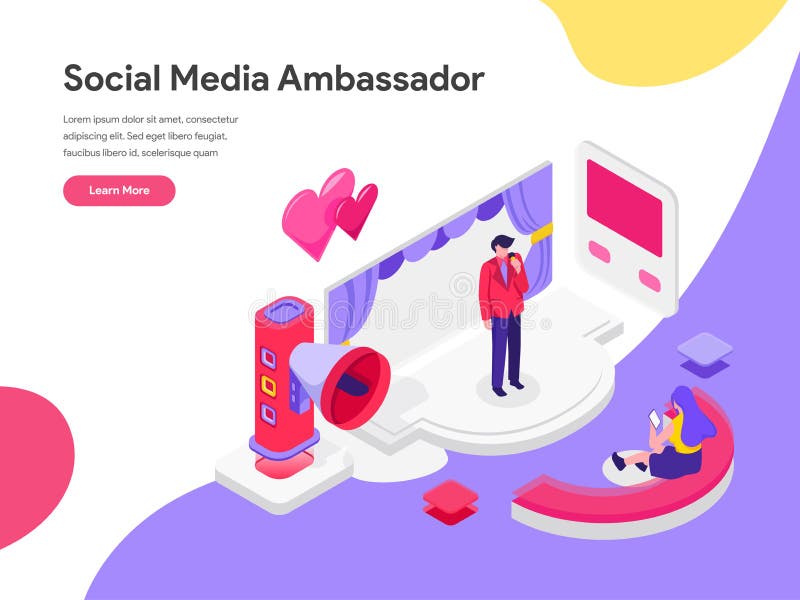 Landing page template of Social Media Ambassador Illustration Concept. Isometric flat design concept of web page design for