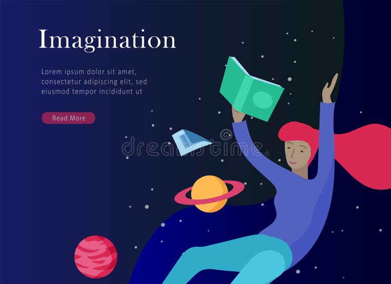 Landing page templates set. Inspired People flying in space and reading books. Characters moving and floating in dreams