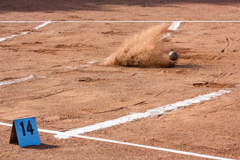 Landing Sphere at the Shot Put in Stadium Stock Photo Image of