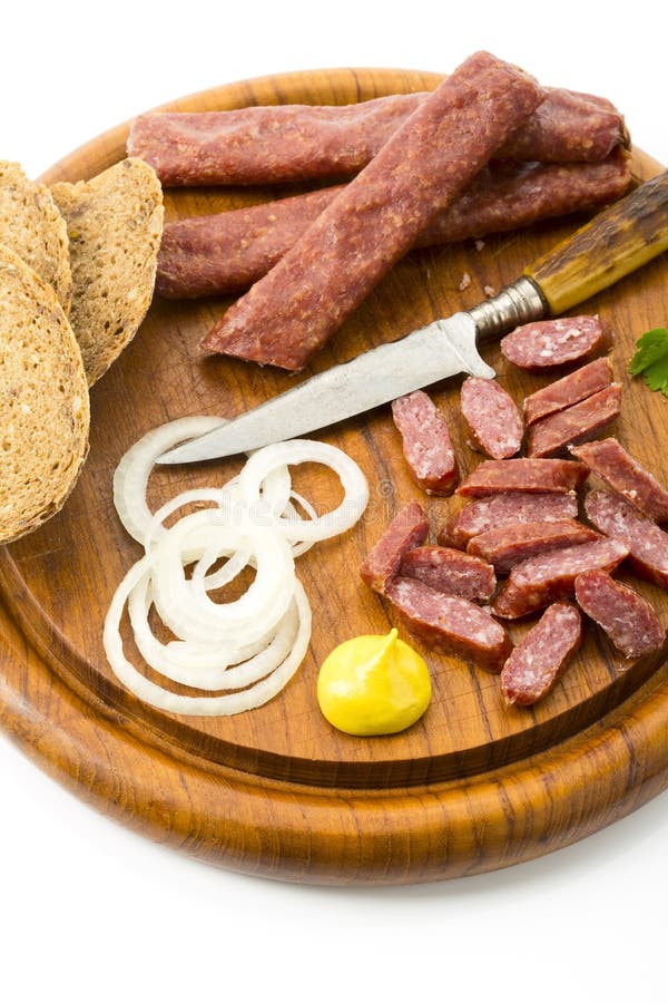Landjaeger sausage stock image. Image of finger, snack 21224555