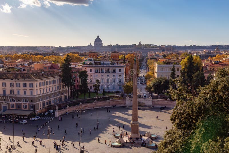 Landmark Square, Piazza Del Popolo, in Downtown Rome, Italy. Stock ...