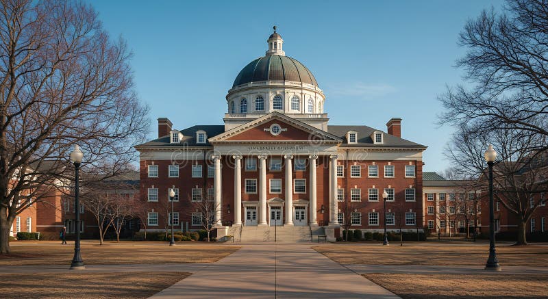 Landmark uniwersytecki : Architecture Splendor of the Historic Campus Building under Clear Blue Sky A Timeless Collegiate Scene ilustracji