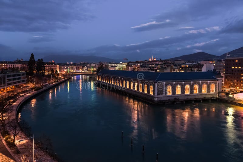 Landmark with view on Geneva and Rhone river. stock photos Landmark with view on Geneva and Rhone river. stock photos