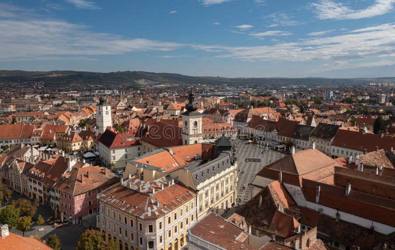 Sibiu, in the center of Transylvania, Romania. View from above with the  Fagaras Mountains in the back. HDR photo. City also known as Hermannstadt  Stock Photo - Alamy