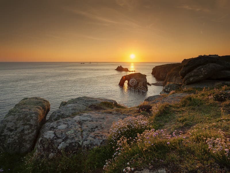 Lands End sunset stock image. Image of atlantic, people 46584167