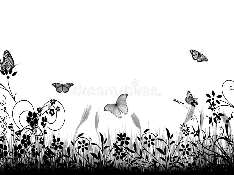 Black and White Vector Scenery with Butterflies Stock Vector ...