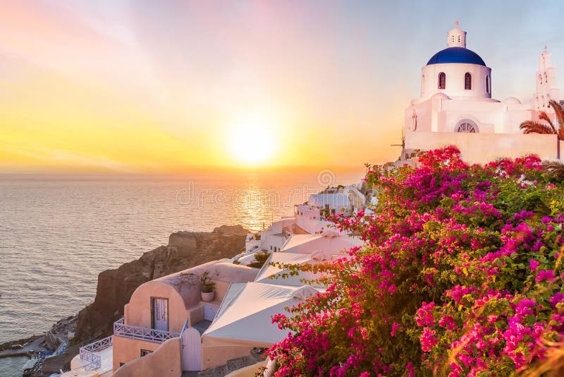 Landscape with amazing sunset in Santorini