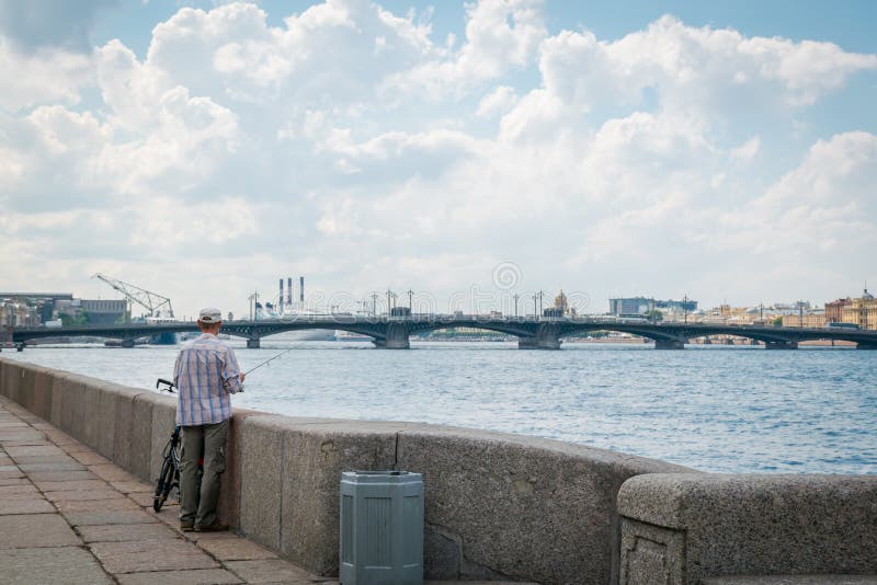 Annunciation Bridge or Blagoveshchenskiy bridge in St.Peterburg, Russia. View from walking street. stock photo Annunciation Bridge or Blagoveshchenskiy bridge in St.Peterburg, Russia. View from walking street. stock photo