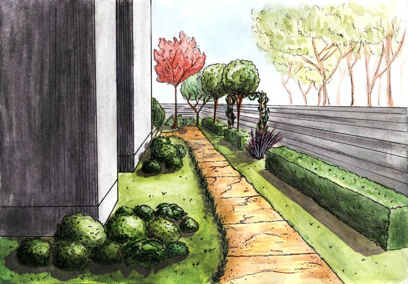 Landscape Architecture Design Plan in the Courtyard of the Villa Country  House in the Country Stock Illustration  Illustration of alpine grass  178412849