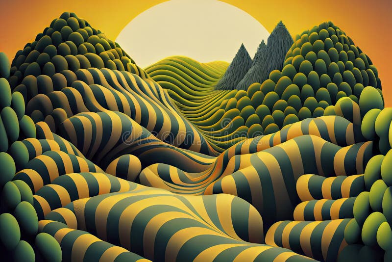 Landscape Background. Terrain. Pattern with Optical Illusion Stock