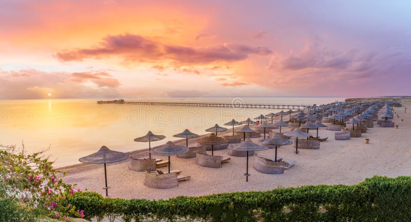 Landscape with beach at sunrise in Marsa Alam