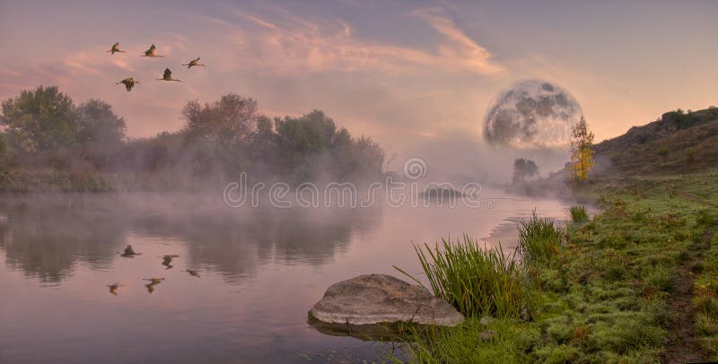 Landscape with big moon