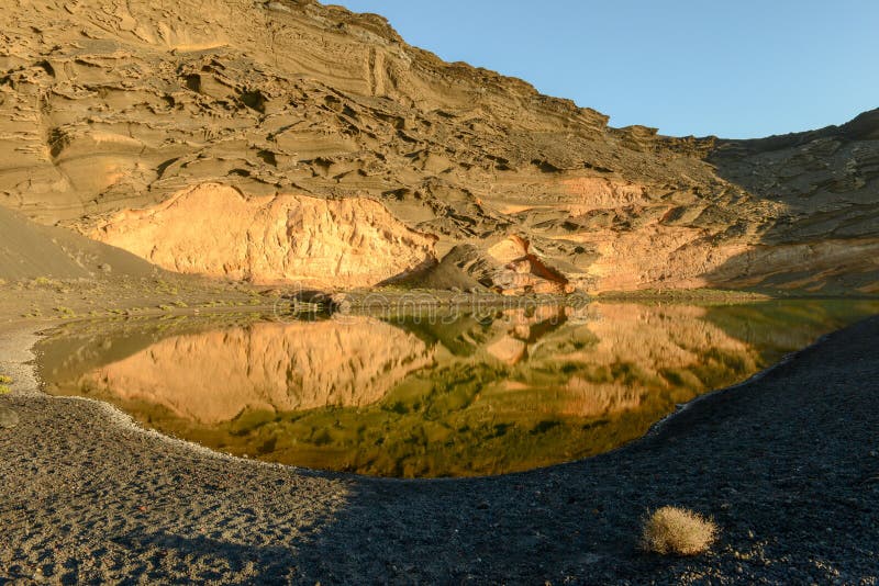 Landscape at the coast of El Golfo on Lanzarote in Canary islands stock photography