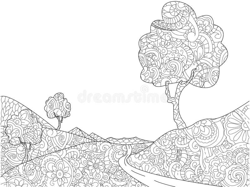 Coloring for Adults. Relax. Nature and the Girl Fantastic World